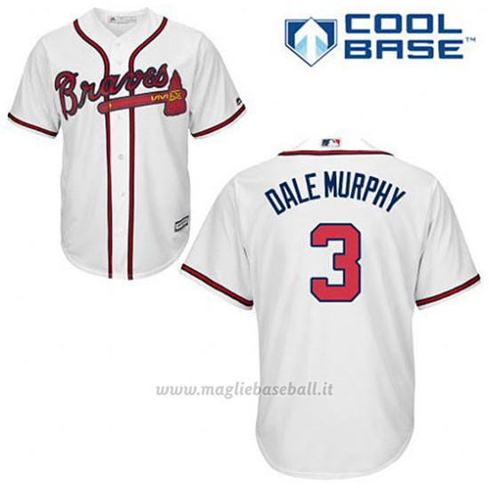 Maglia Baseball Uomo Atlanta Braves 3 Dale Murphy Bianco 1ªCool Base